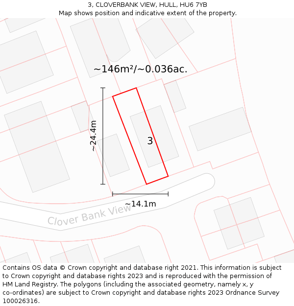 3, CLOVERBANK VIEW, HULL, HU6 7YB: Plot and title map