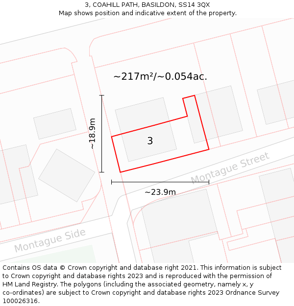 3, COAHILL PATH, BASILDON, SS14 3QX: Plot and title map