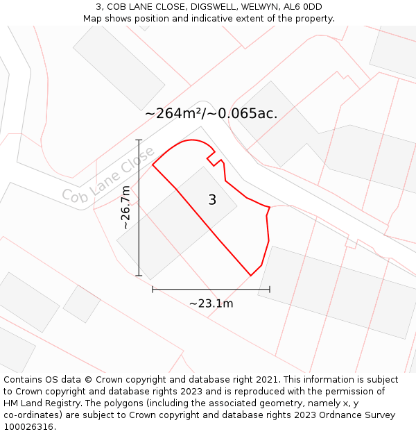3, COB LANE CLOSE, DIGSWELL, WELWYN, AL6 0DD: Plot and title map