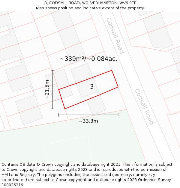 3, CODSALL ROAD, WOLVERHAMPTON, WV6 9EE: Plot and title map