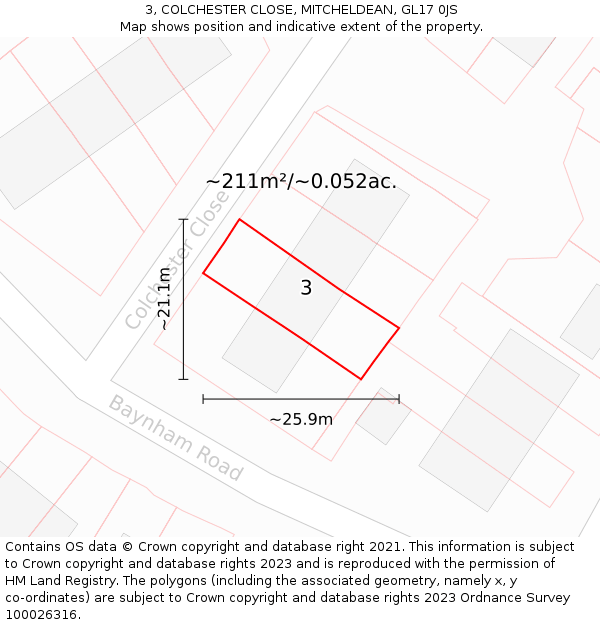 3, COLCHESTER CLOSE, MITCHELDEAN, GL17 0JS: Plot and title map