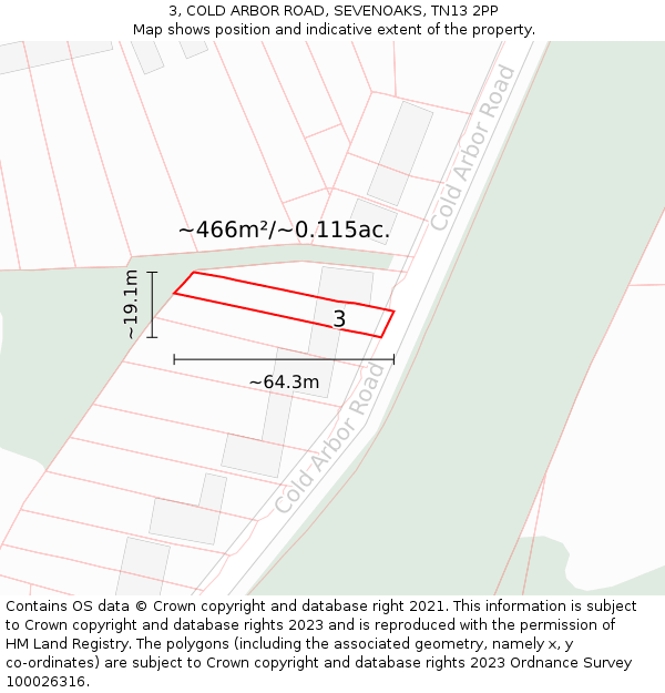 3, COLD ARBOR ROAD, SEVENOAKS, TN13 2PP: Plot and title map