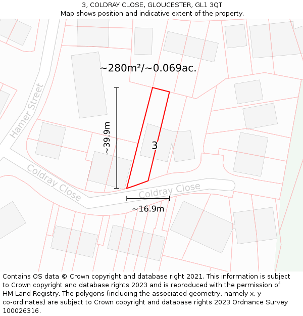 3, COLDRAY CLOSE, GLOUCESTER, GL1 3QT: Plot and title map