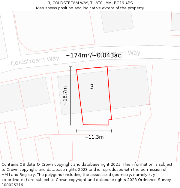 3, COLDSTREAM WAY, THATCHAM, RG19 4PS: Plot and title map