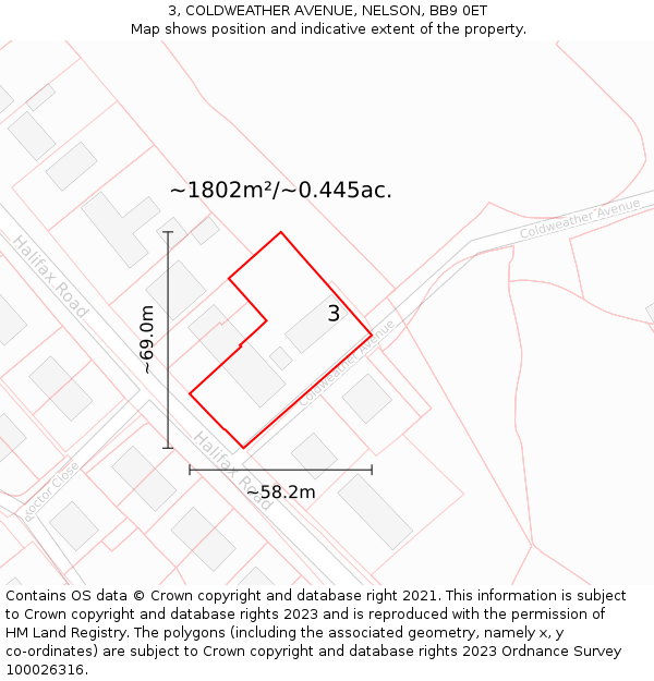3, COLDWEATHER AVENUE, NELSON, BB9 0ET: Plot and title map