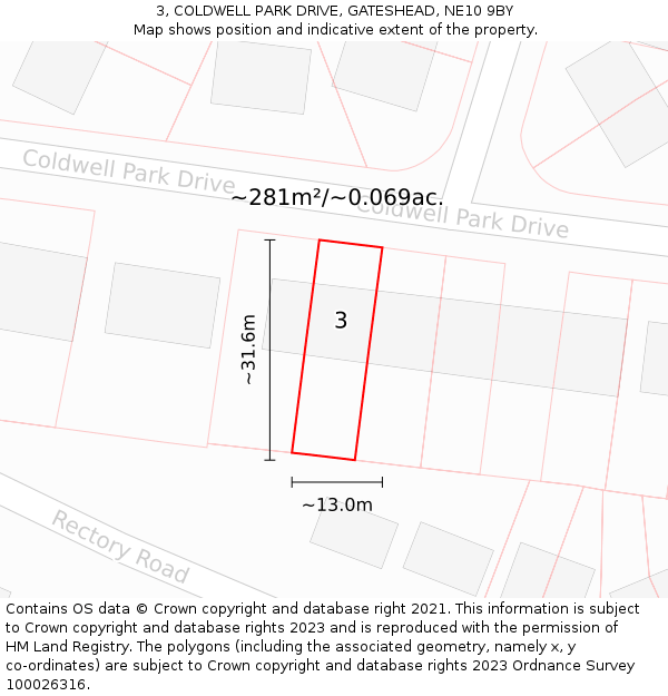 3, COLDWELL PARK DRIVE, GATESHEAD, NE10 9BY: Plot and title map