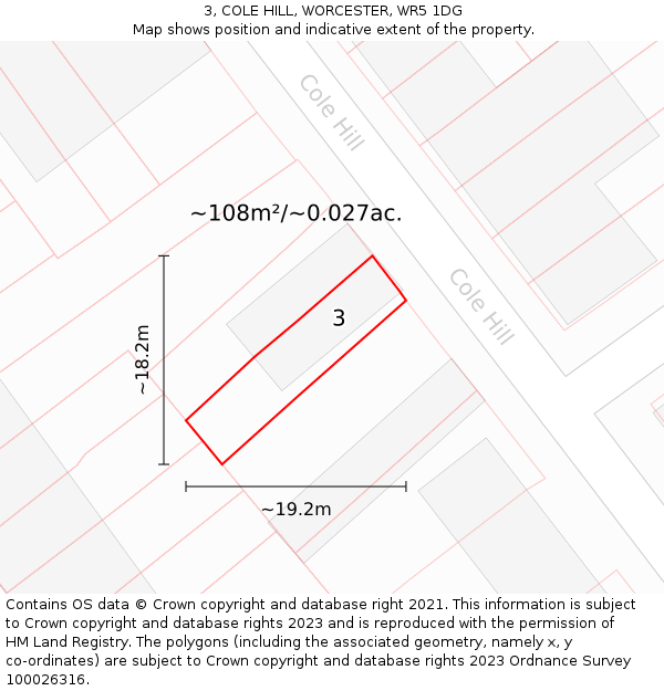 3, COLE HILL, WORCESTER, WR5 1DG: Plot and title map