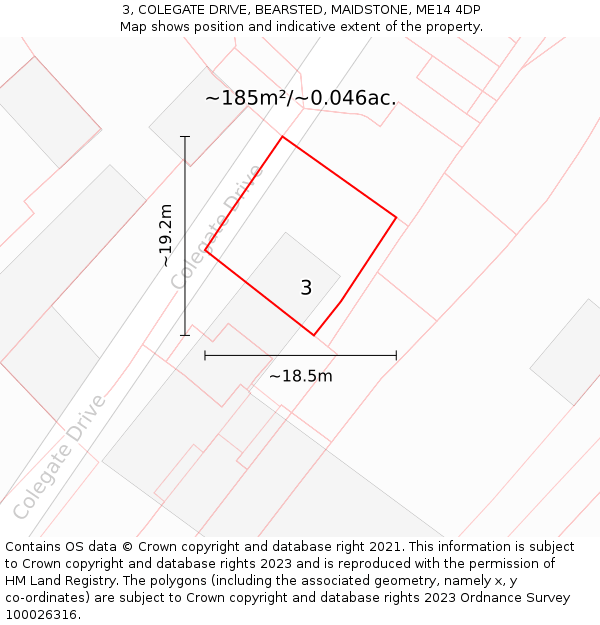 3, COLEGATE DRIVE, BEARSTED, MAIDSTONE, ME14 4DP: Plot and title map
