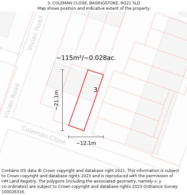 3, COLEMAN CLOSE, BASINGSTOKE, RG21 5LD: Plot and title map