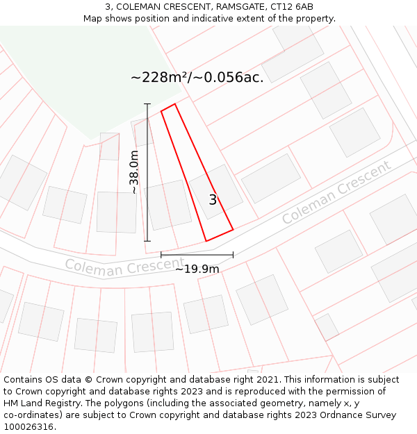 3, COLEMAN CRESCENT, RAMSGATE, CT12 6AB: Plot and title map