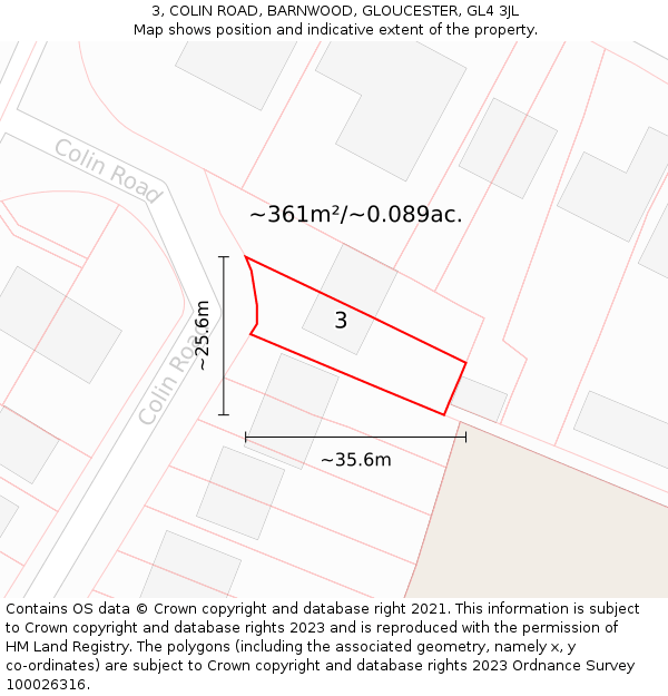 3, COLIN ROAD, BARNWOOD, GLOUCESTER, GL4 3JL: Plot and title map