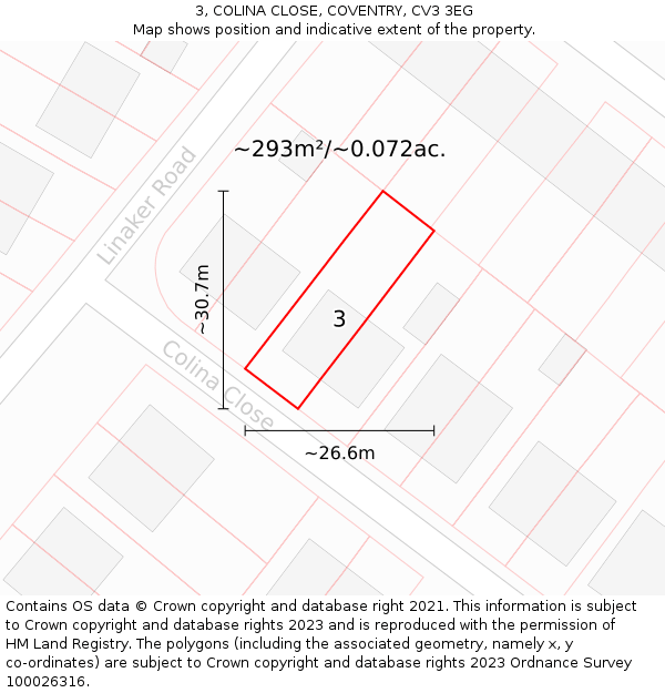 3, COLINA CLOSE, COVENTRY, CV3 3EG: Plot and title map