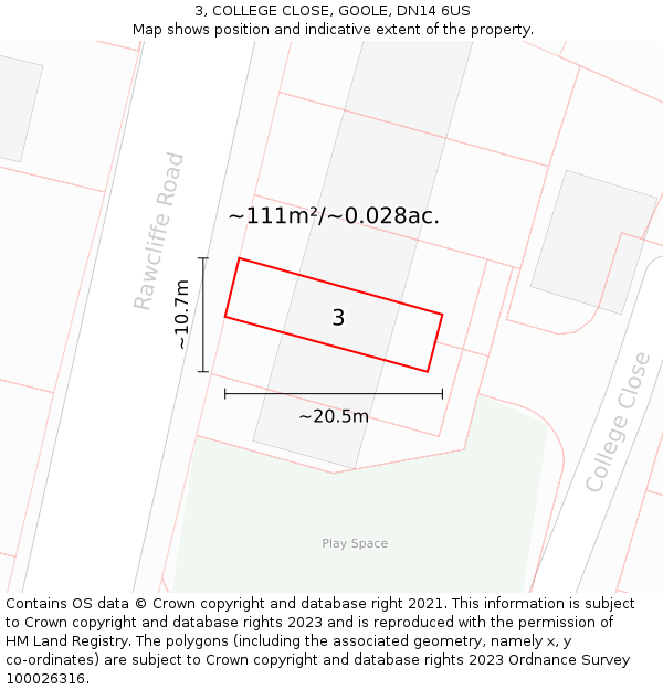 3, COLLEGE CLOSE, GOOLE, DN14 6US: Plot and title map