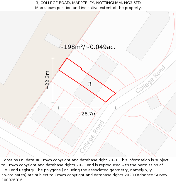 3, COLLEGE ROAD, MAPPERLEY, NOTTINGHAM, NG3 6FD: Plot and title map