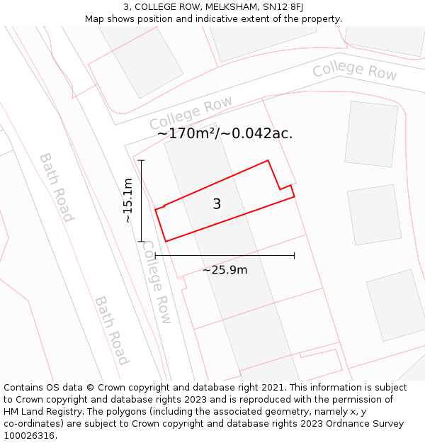 3, COLLEGE ROW, MELKSHAM, SN12 8FJ: Plot and title map