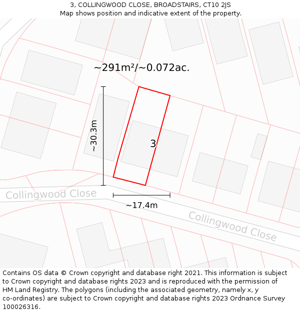 3, COLLINGWOOD CLOSE, BROADSTAIRS, CT10 2JS: Plot and title map
