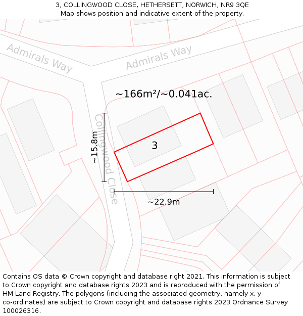 3, COLLINGWOOD CLOSE, HETHERSETT, NORWICH, NR9 3QE: Plot and title map