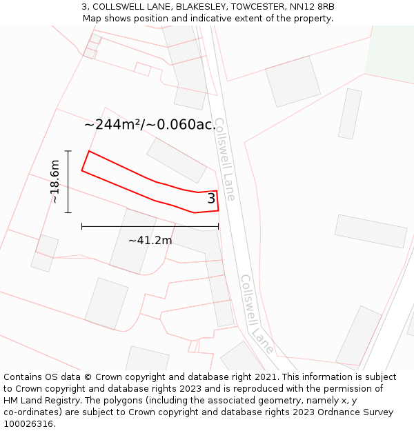 3, COLLSWELL LANE, BLAKESLEY, TOWCESTER, NN12 8RB: Plot and title map