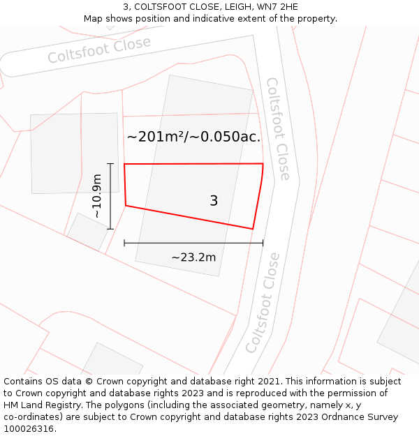 3, COLTSFOOT CLOSE, LEIGH, WN7 2HE: Plot and title map