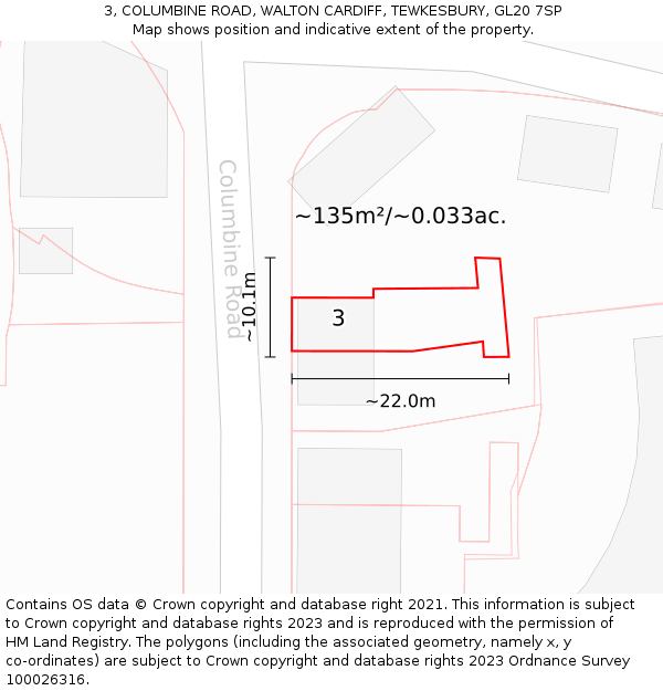 3, COLUMBINE ROAD, WALTON CARDIFF, TEWKESBURY, GL20 7SP: Plot and title map