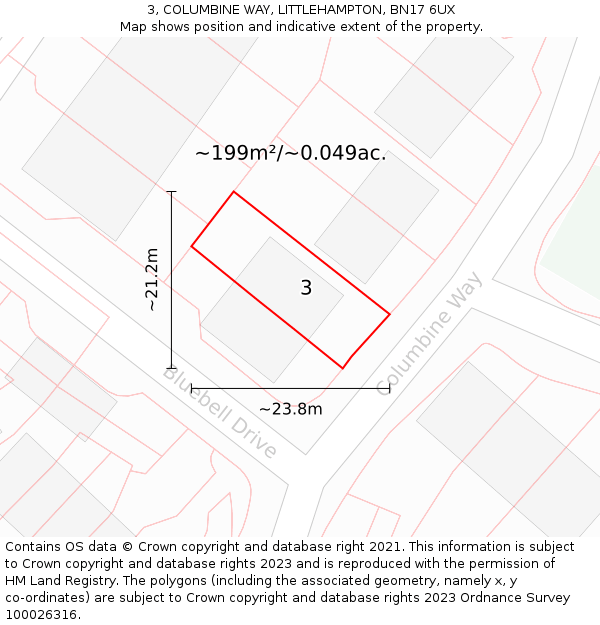 3, COLUMBINE WAY, LITTLEHAMPTON, BN17 6UX: Plot and title map