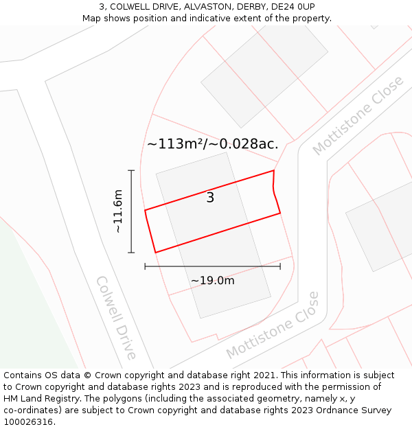 3, COLWELL DRIVE, ALVASTON, DERBY, DE24 0UP: Plot and title map