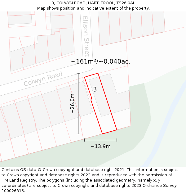 3, COLWYN ROAD, HARTLEPOOL, TS26 9AL: Plot and title map
