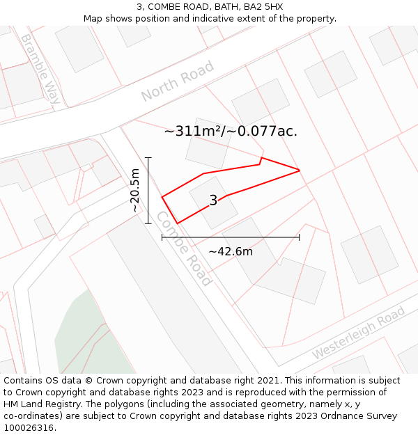 3, COMBE ROAD, BATH, BA2 5HX: Plot and title map