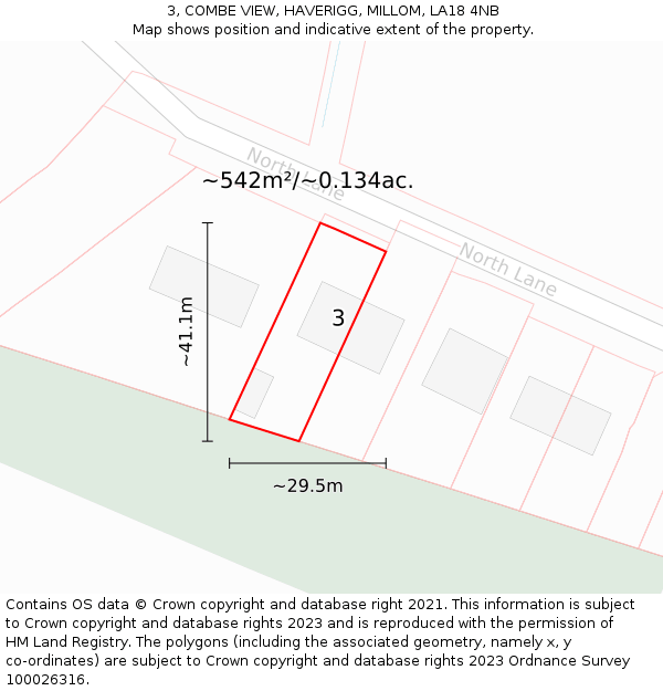 3, COMBE VIEW, HAVERIGG, MILLOM, LA18 4NB: Plot and title map