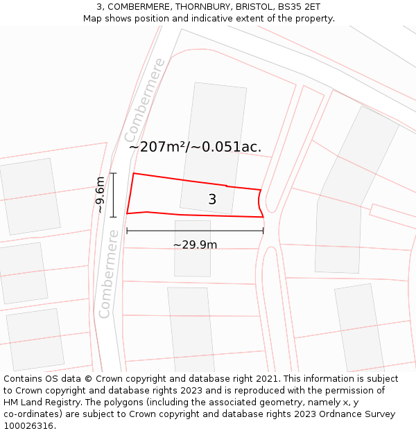 3, COMBERMERE, THORNBURY, BRISTOL, BS35 2ET: Plot and title map