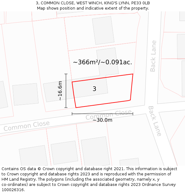 3, COMMON CLOSE, WEST WINCH, KING'S LYNN, PE33 0LB: Plot and title map