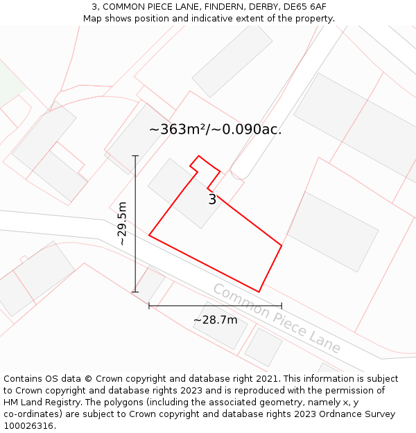 3, COMMON PIECE LANE, FINDERN, DERBY, DE65 6AF: Plot and title map