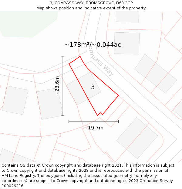 3, COMPASS WAY, BROMSGROVE, B60 3GP: Plot and title map