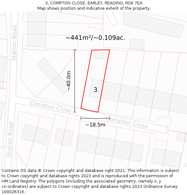 3, COMPTON CLOSE, EARLEY, READING, RG6 7EA: Plot and title map