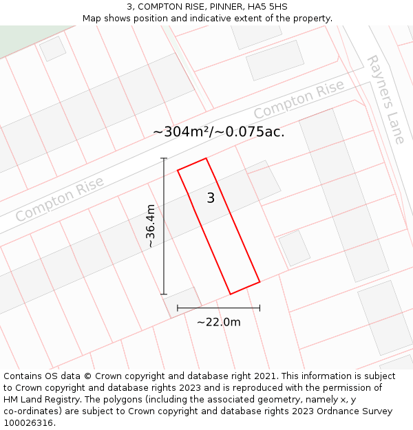 3, COMPTON RISE, PINNER, HA5 5HS: Plot and title map