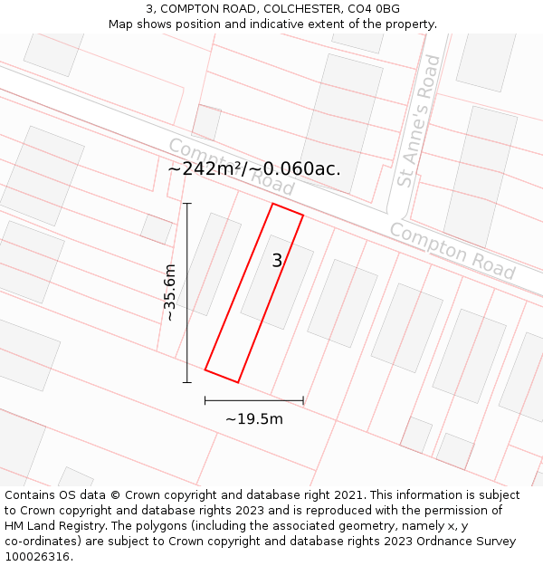 3, COMPTON ROAD, COLCHESTER, CO4 0BG: Plot and title map