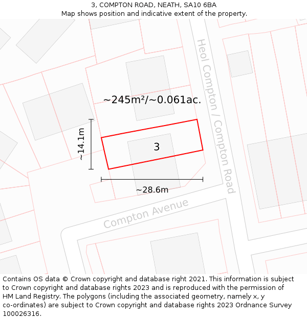 3, COMPTON ROAD, NEATH, SA10 6BA: Plot and title map