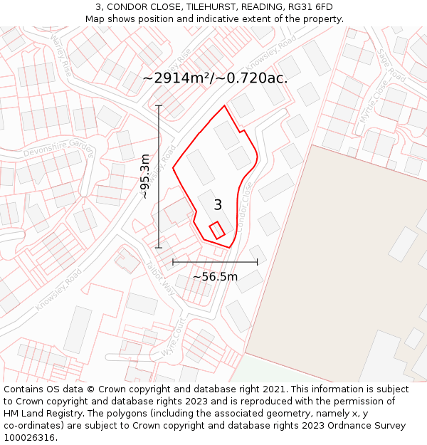 3, CONDOR CLOSE, TILEHURST, READING, RG31 6FD: Plot and title map