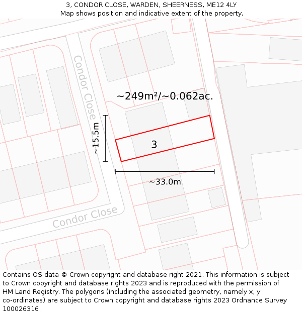 3, CONDOR CLOSE, WARDEN, SHEERNESS, ME12 4LY: Plot and title map