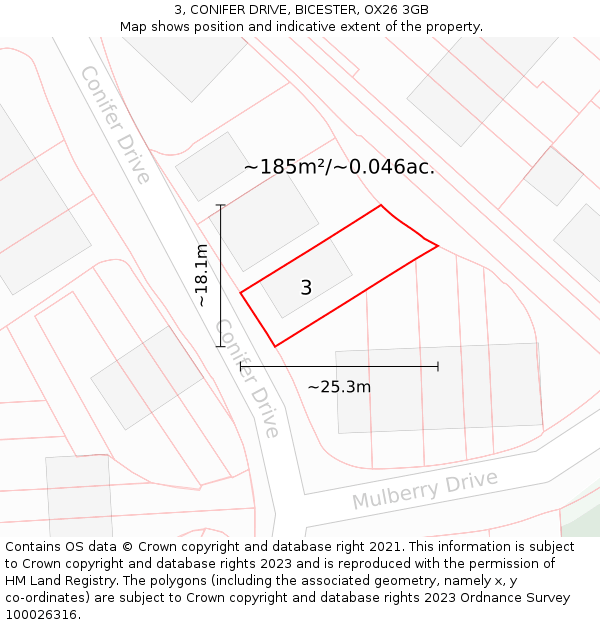 3, CONIFER DRIVE, BICESTER, OX26 3GB: Plot and title map