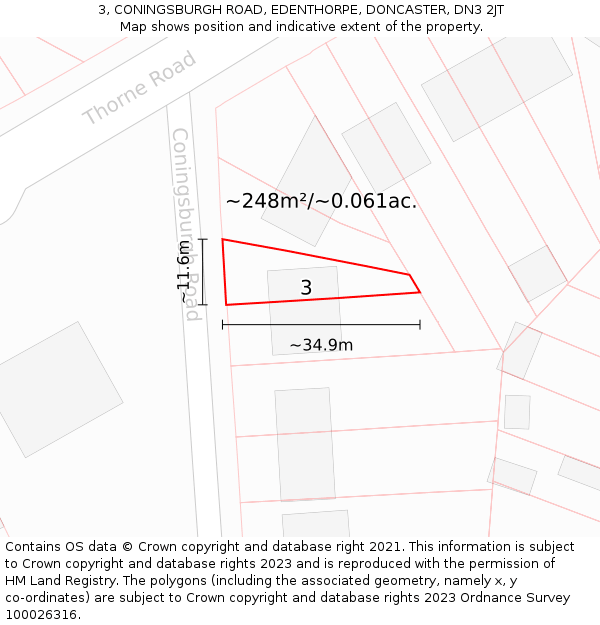 3, CONINGSBURGH ROAD, EDENTHORPE, DONCASTER, DN3 2JT: Plot and title map