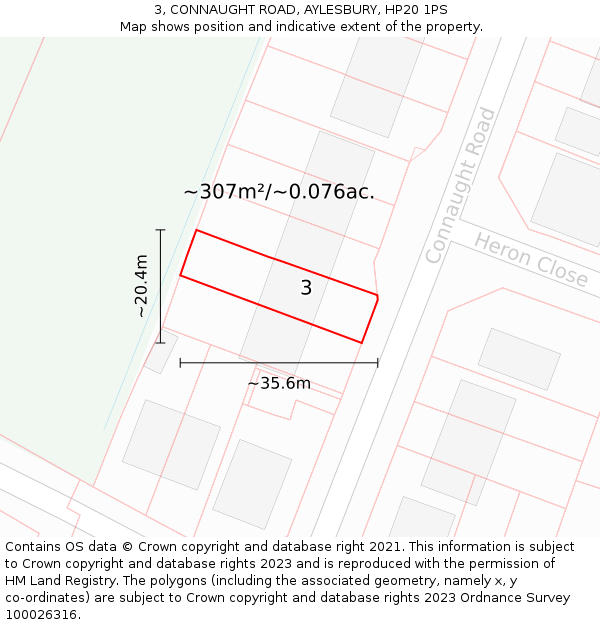 3, CONNAUGHT ROAD, AYLESBURY, HP20 1PS: Plot and title map