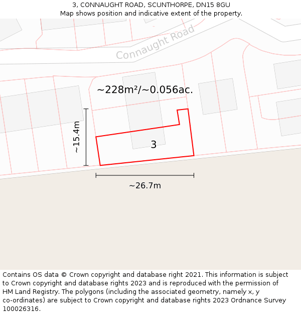 3, CONNAUGHT ROAD, SCUNTHORPE, DN15 8GU: Plot and title map