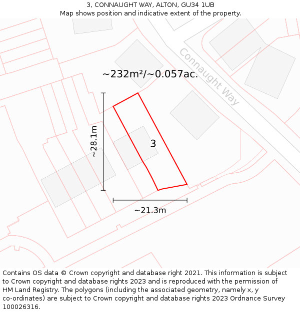 3, CONNAUGHT WAY, ALTON, GU34 1UB: Plot and title map