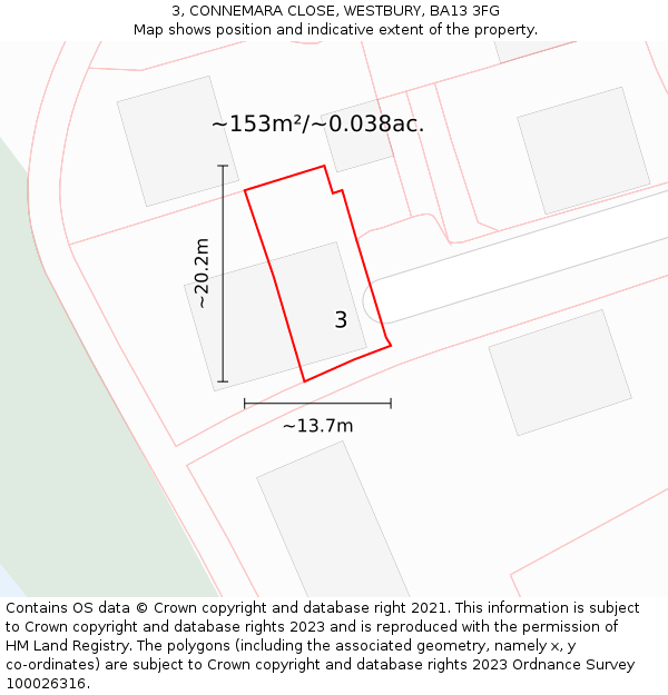 3, CONNEMARA CLOSE, WESTBURY, BA13 3FG: Plot and title map