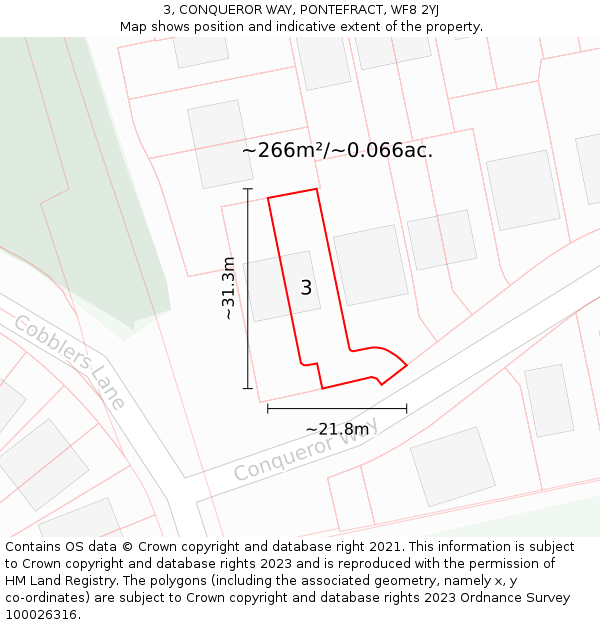 3, CONQUEROR WAY, PONTEFRACT, WF8 2YJ: Plot and title map