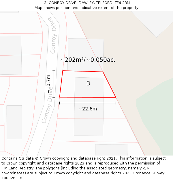 3, CONROY DRIVE, DAWLEY, TELFORD, TF4 2RN: Plot and title map