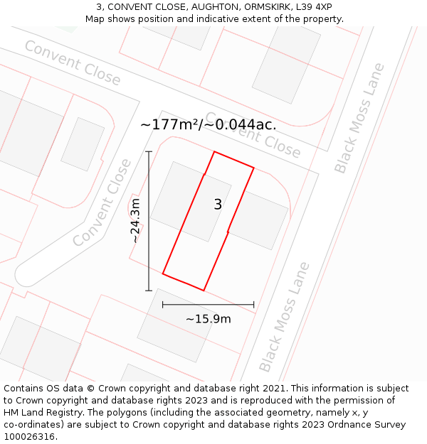 3, CONVENT CLOSE, AUGHTON, ORMSKIRK, L39 4XP: Plot and title map