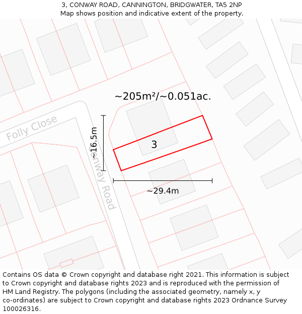 3, CONWAY ROAD, CANNINGTON, BRIDGWATER, TA5 2NP: Plot and title map