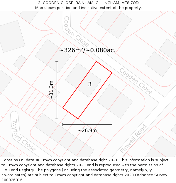 3, COODEN CLOSE, RAINHAM, GILLINGHAM, ME8 7QD: Plot and title map